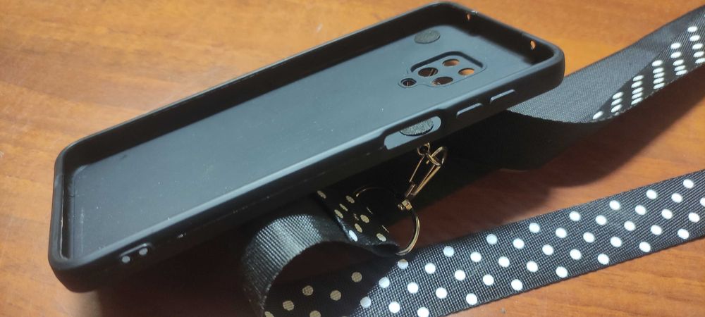 Чохол зі шнурком для Xiaomi Redmi Note 9 Pro чорний з котиком