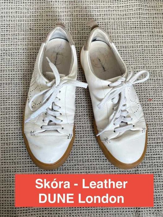 Białe skórzane sneakersy Dune London retro styl 38 tenisówki vintage