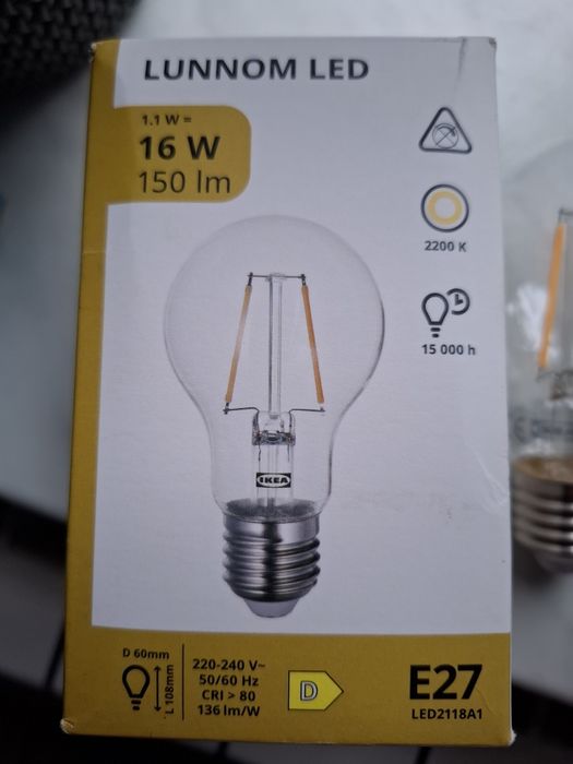 IKEA żarówka LED E27 150 lumenów LUNNOM led kula przezroczysta 116W 2