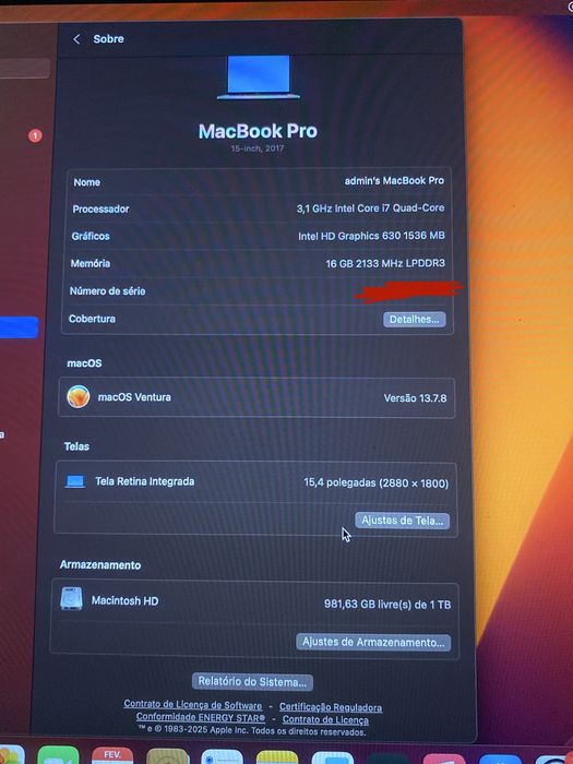 Macbook Pro 2017 touchbar 1 TB