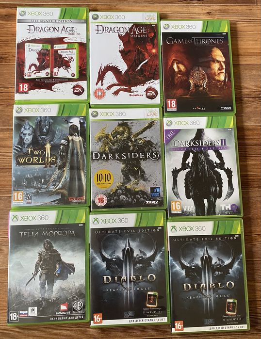 Xbox 360: Diablo Assassins Creed Devil May Cry Dishonored Tomb Raider, Metal Gear Rising, Darkness Darksiders Dragon Age Game of Thrones