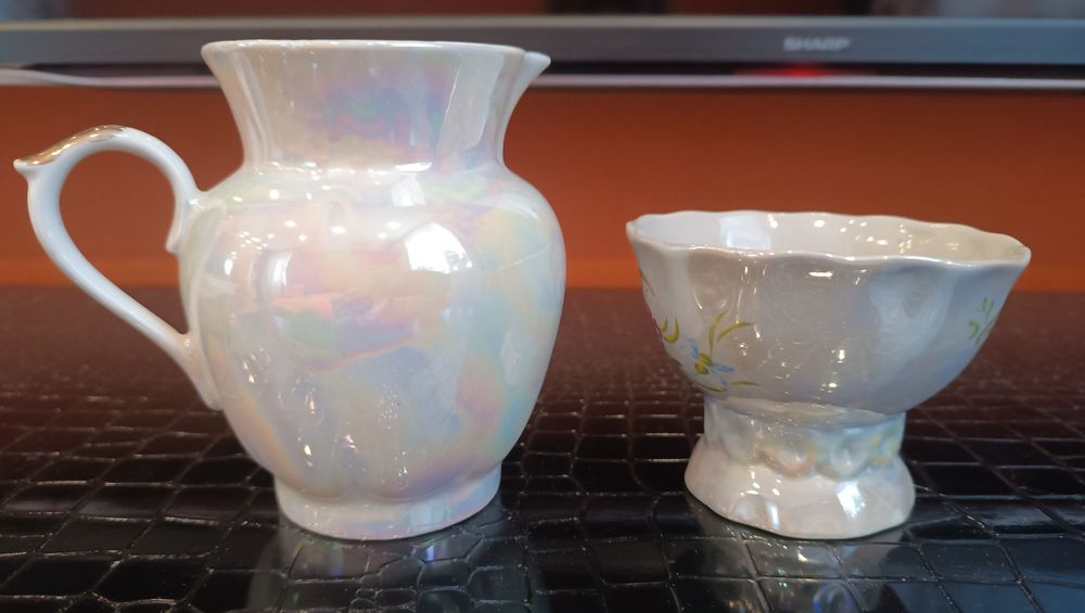 Кувшинчик молочник фарфор Городница сахарница перламутр Полонное СССР