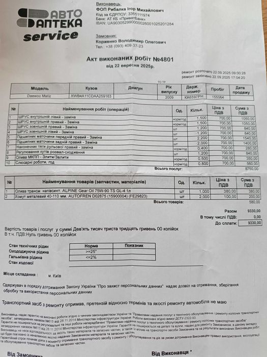 Продам део Матіз