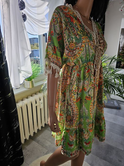 Lekka efektowna sukienka Boho luźna wiosna lato Wiskoza