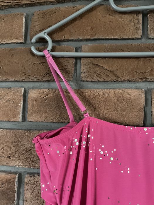 Różowo srebrna bluzka z baskinka na ramiączkach