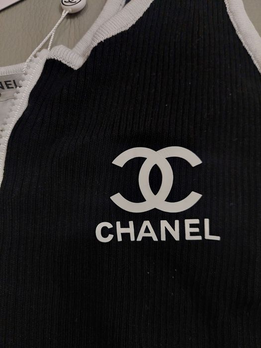 Chanel body czarne białe zamek suwak L 40