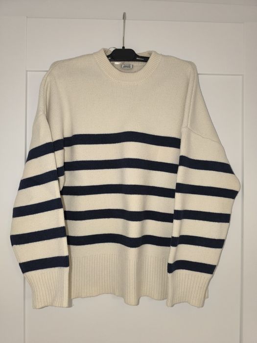 Sweter kremowy w granatowe paski marki Pimkie r.36, gruby