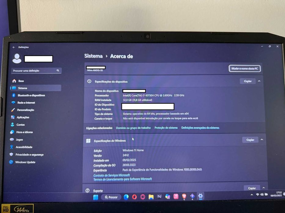 Computador ACER Nitro 5 AN 515-55 I7 GTX1660 Ti 32GB RAM Corsair