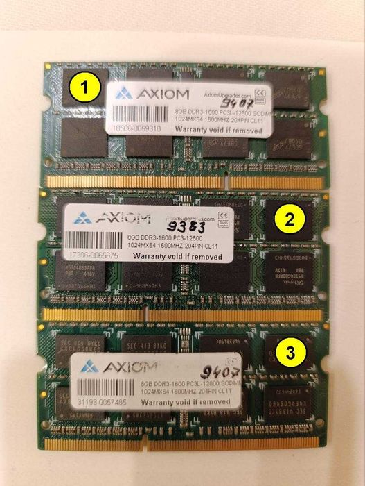 Б/в модулі пам'яті в ноутбук SoDIMM DDR3 на 8Gb 1600MHz 1.35V Low Voltage