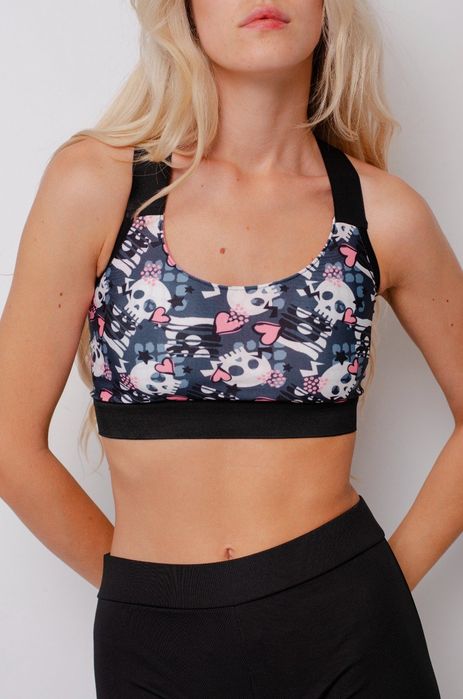 Топ спортивний з чашечками принт гусиная лапка