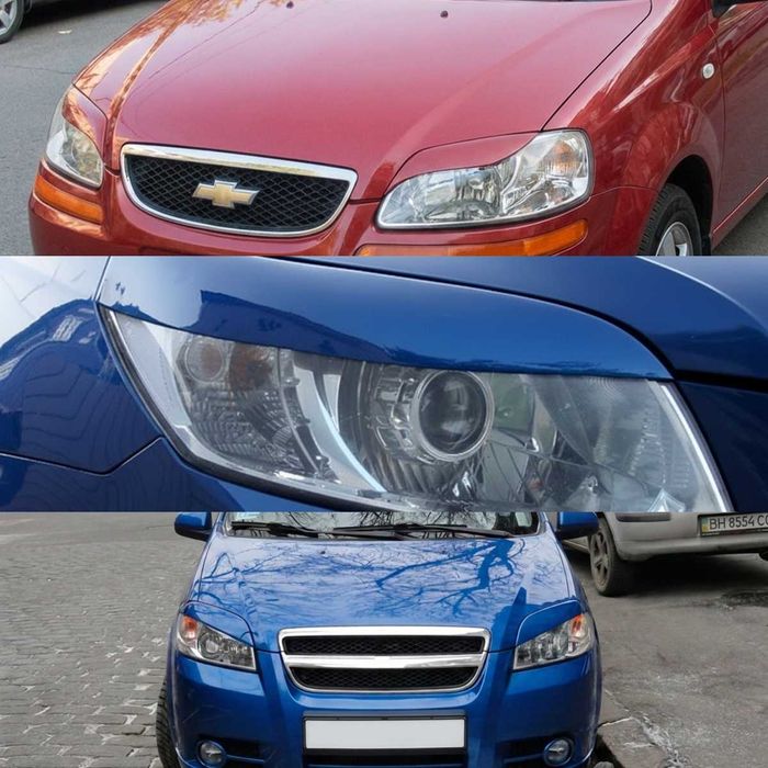 Реснички на фары Chevrolet Aveo T200 T250 T255 седан хэтчбек, тюнинг накладки Шевроле Авео Т200 Т250 Т255