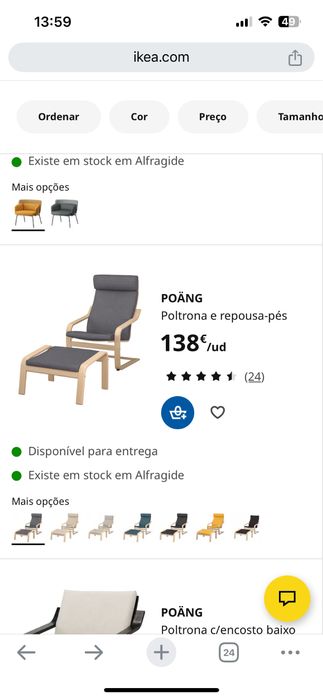 Poltrona e pousa pés Ikea vermelha usados