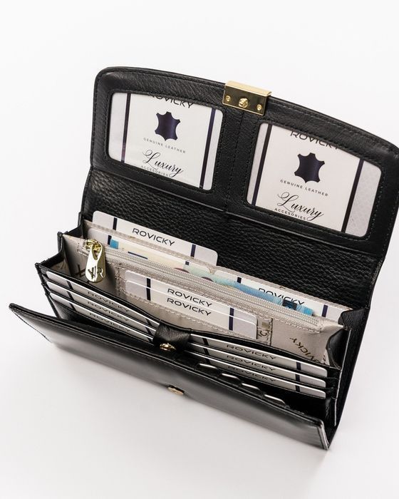 duży lakierowany portfel damski z systemem rfid protect — rovicky