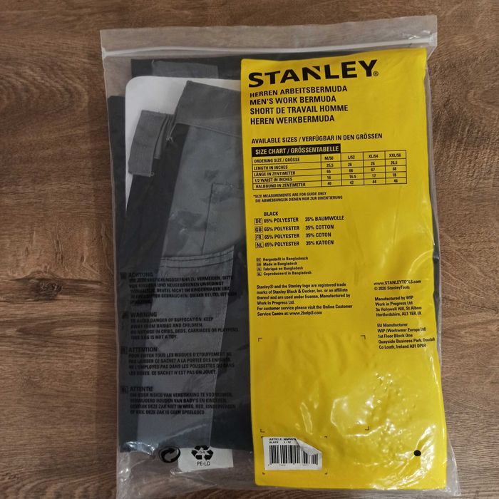 Stanley Men's Work Bermuda – Spodenki Robocze Szorty L/52 Black