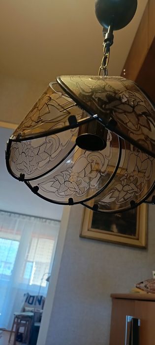 Lampa szklana  wisząca brązowa z lat 90 tych