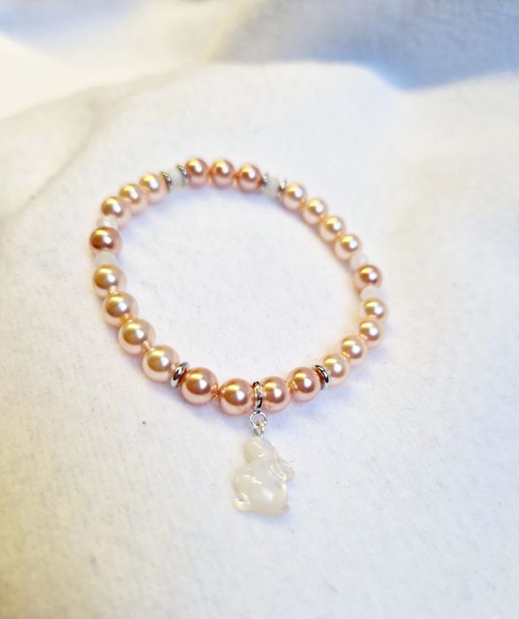 Kamień księżycowy perły Swarovskiego bransoletka na gumce