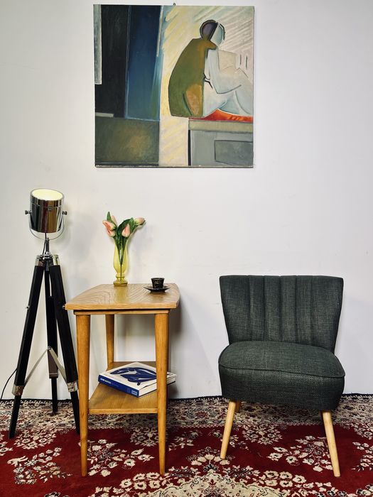 Stolik PRL kawowy piętrowy kultowy lata 60 jesion buk mat vintage