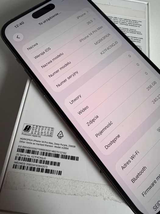 Bateria 100% iPhone 14 Pro Max 256gb Deep Purple Idealny