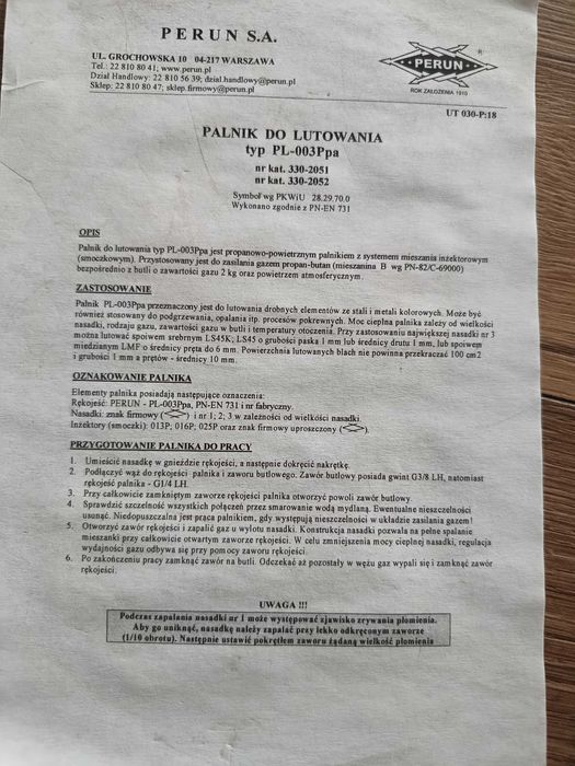 Palnik do lutowania Perun 003 Ppa nowy