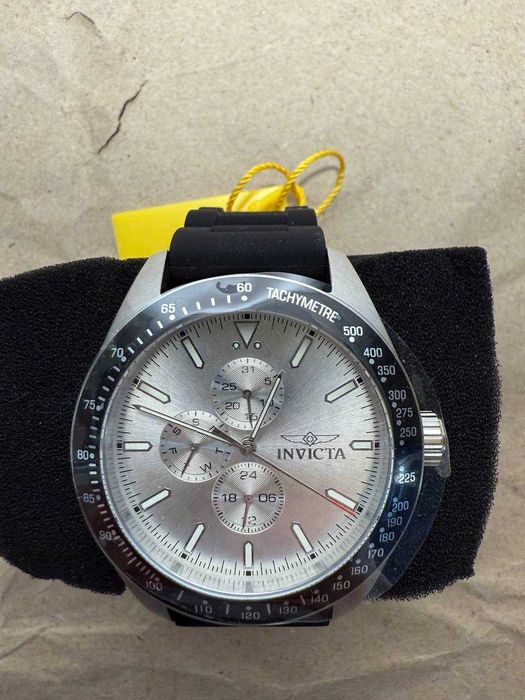 Invicta Nomad Aviator 45mm Silver Dial Black Band Quartz Watch 48855