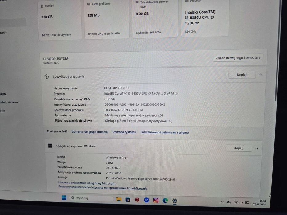 Surface Pro 6 używany stan bardzo dobry