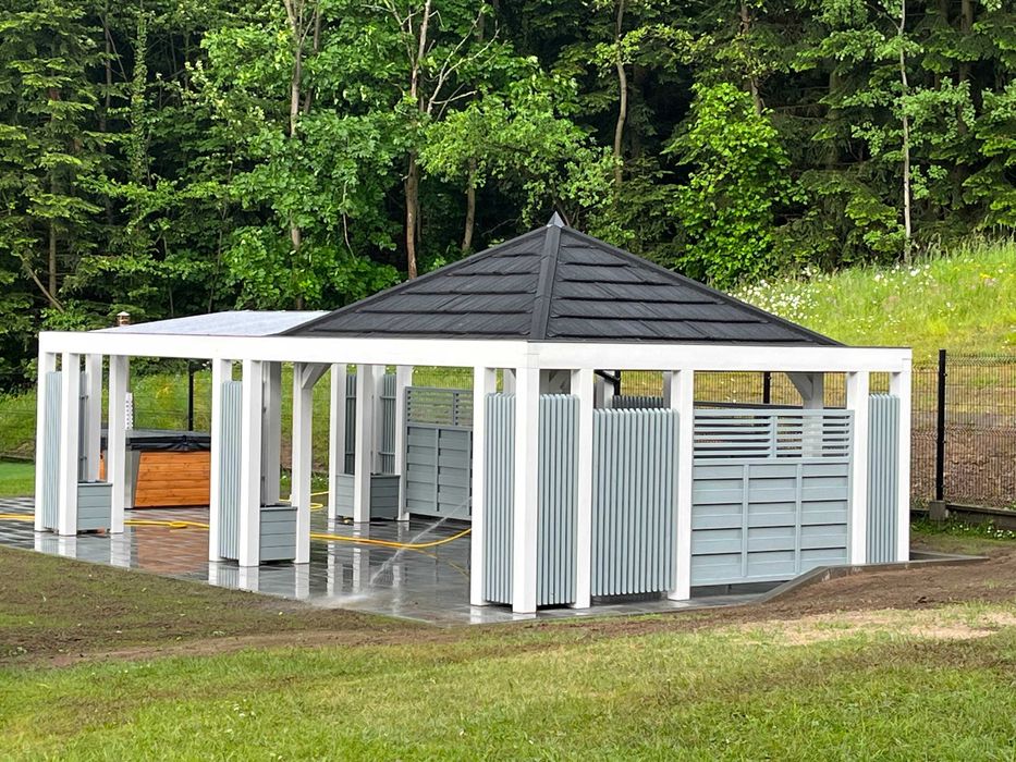 altana drewniana ogrodowa nowoczesna biała