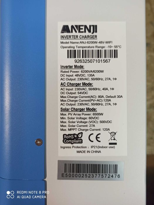 Inwerter Hybrydowy 48V Off-grid Anenji 6.2kW