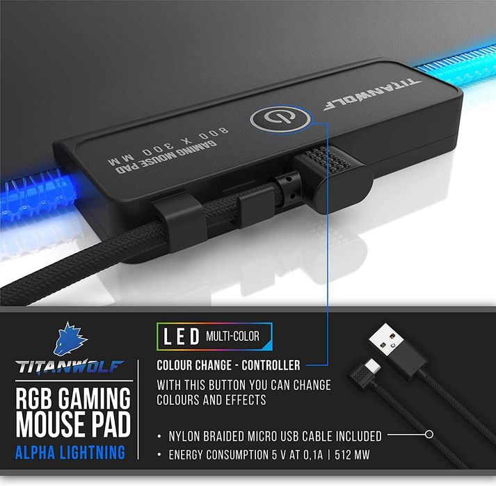 TITANWOLF Alpha Lightning 800x300mm Podkładka pod mysz RGB LED