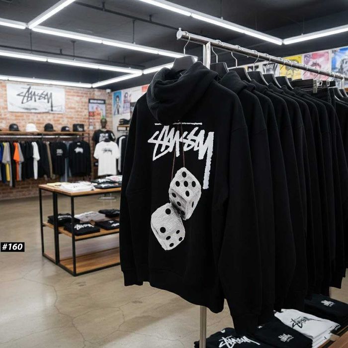 Черное Худи Stussy Fuzzy Dice » Новая Толстовка Стусси Кубики » Большой Принт Зипка » XS-XXL