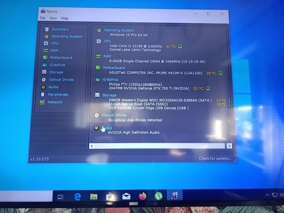 PC Intel 10100  płyta h410 GT 750Ti 8 GB ram dysk 120 gb SSD 320 HDD