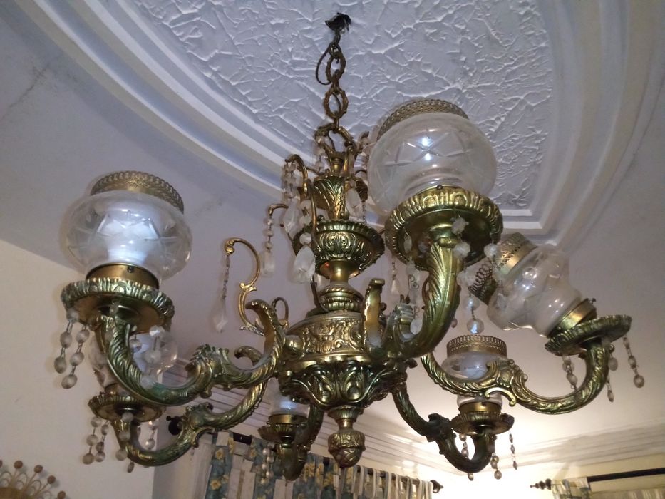 Candeeiro em bronze e cristal