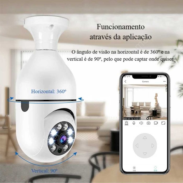 Câmara Lâmpada ‼️ WiFi/Sem Fios ‼️ Rotação 360⁰‼️ PTZ ‼️ Visão Noturna