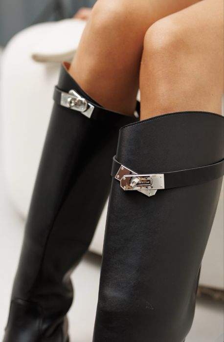 Чоботи, високі чоботи, чоботи Hermes, жіночі чоботи, чорні чоботи