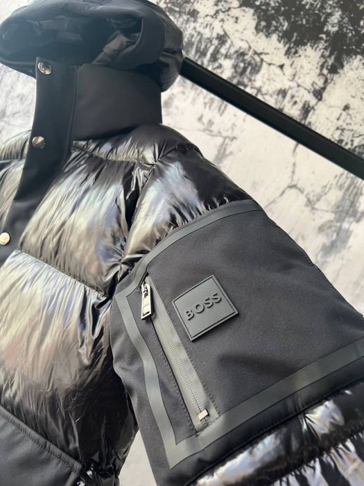 HUGO BOSS мужская зимняя куртка пуховик черный оригинал лаковый