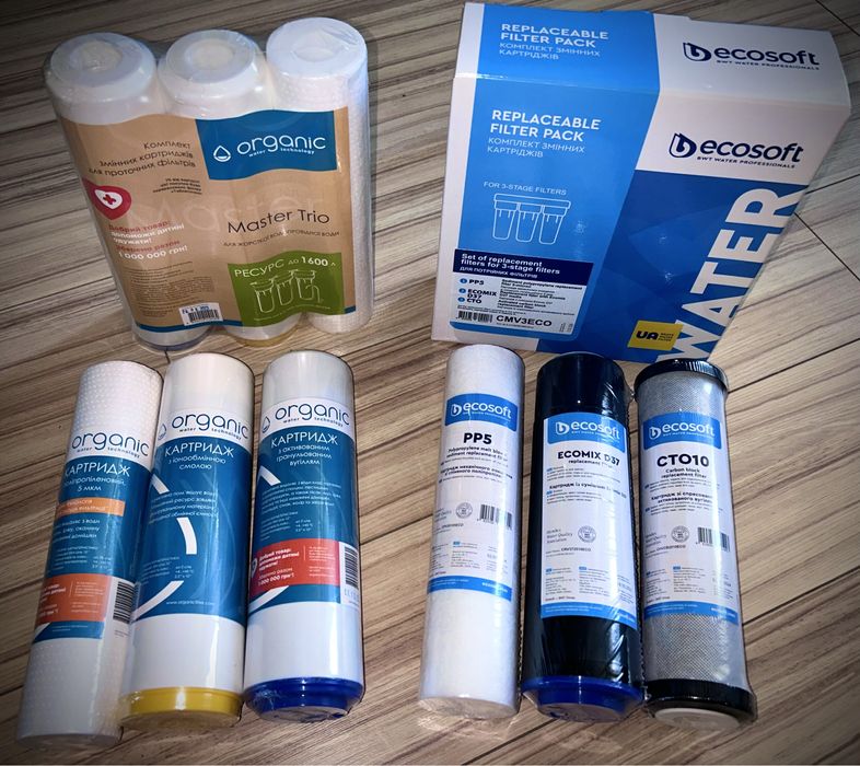 Комплекти картриджів проточних потрійних фільтрів Organic, Ecosoft інш