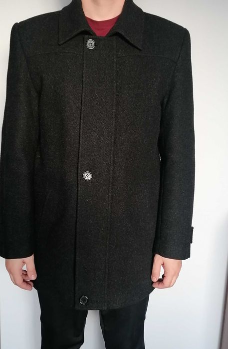 Elegancki czarny płaszcz męski wełniany M/L