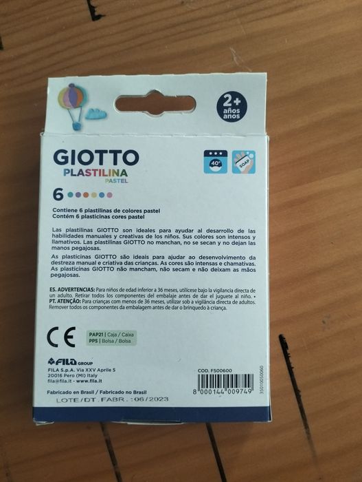 Caixa 6 Plasticinas Cores Pastel 90g – Giotto Plastilina (Nova)