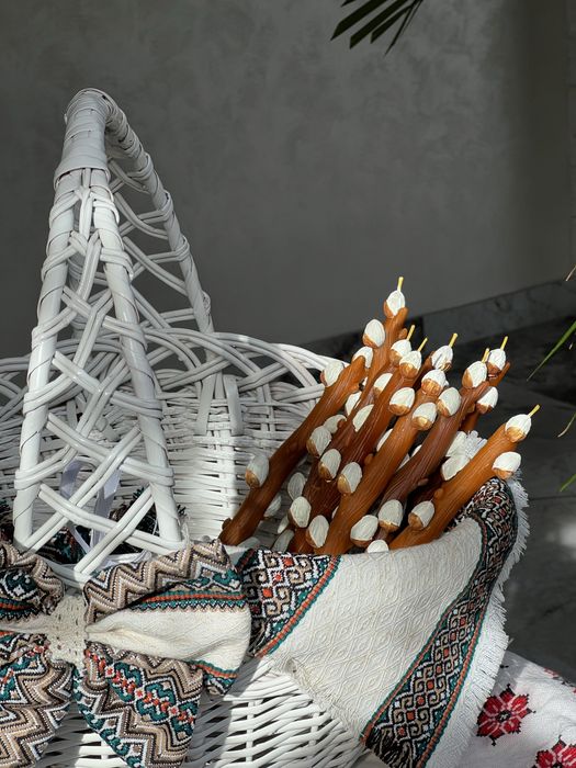 Свічка верба, гілочка верби, натуральна свічка, великодній декор