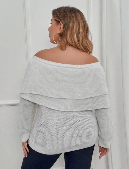 Miękki śmietankowy sweter SHEIN 2XL z falbankami