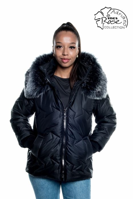 Kurtka damska z futerkiem zimowa ciepła czarna 50