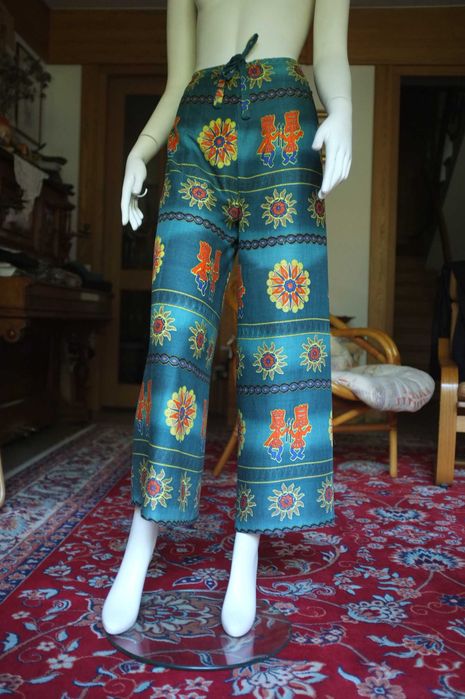 etniczne wiązane szerokie letnie plażowe spodnie kopertowe vintage