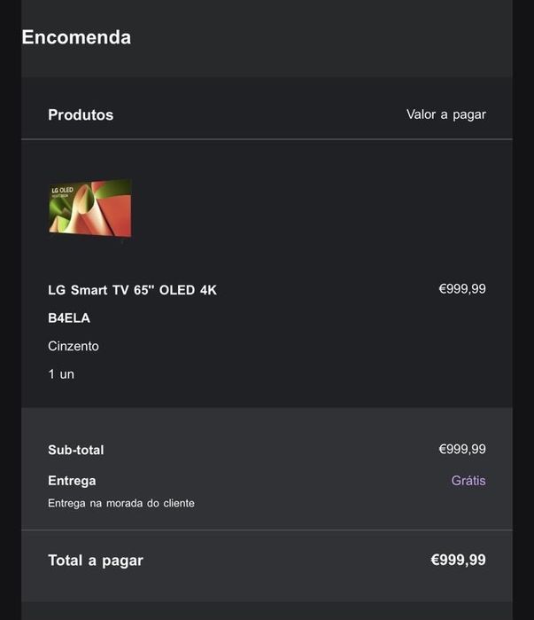 TV smart LG 65’” oled 4k nova