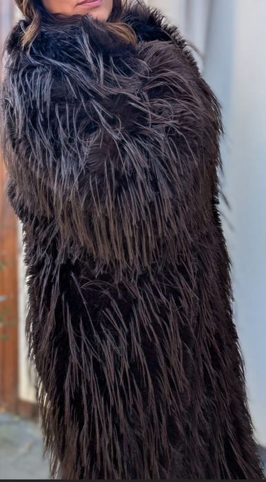 Sztuczne futro długie lama ciemny brąz do 120 w biuście rozmiar uniwer