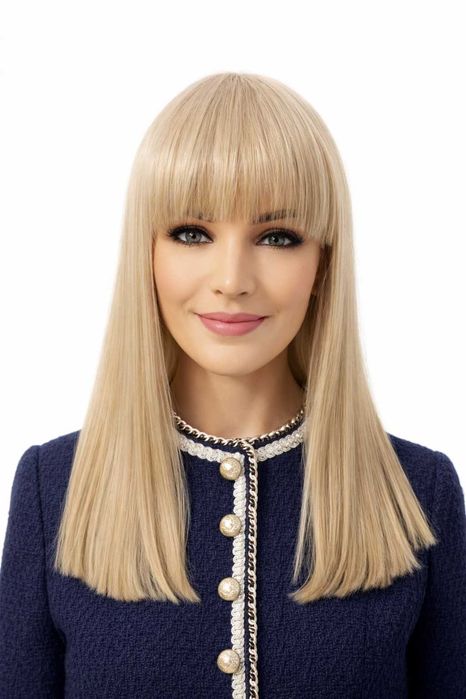 Długa peruka termiczna z grzywką blond beżowy -Nessaja salon peruk KRK
