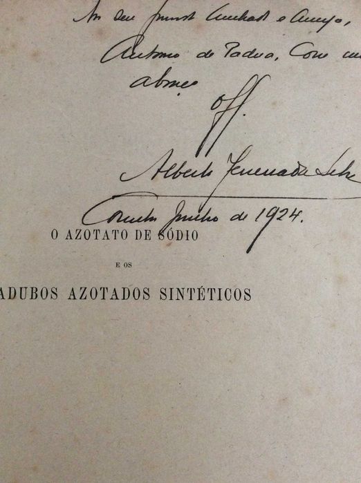 O azotato de sódio e os adubos azotados sintéticos, 1924. Assinado