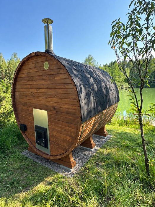 ZŁOŻONA Sauna ogrodowa beczka z piecem harvia 9kw