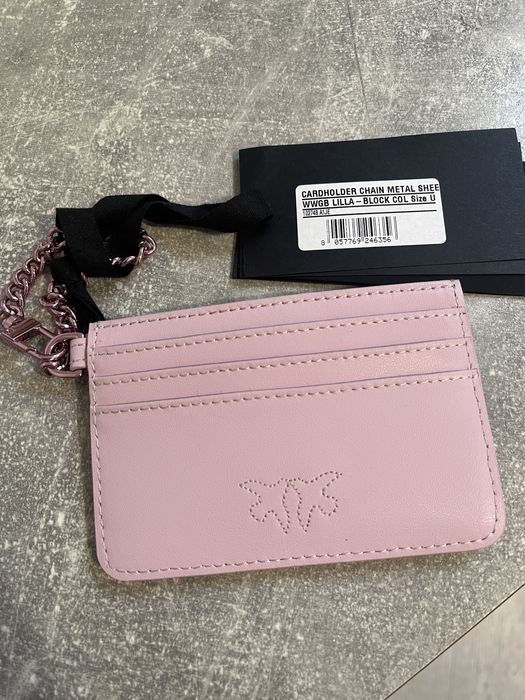 Pinko skorzany portfel na karty rozowy