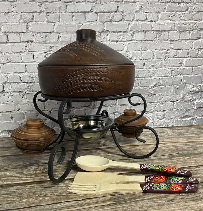 Садж для шашлыка кованый +набор деревянных приборов на 2 л жаровня