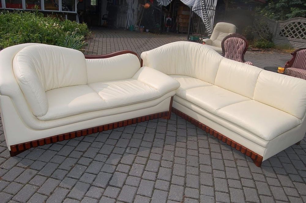 Kanapy komplet ecru skóra