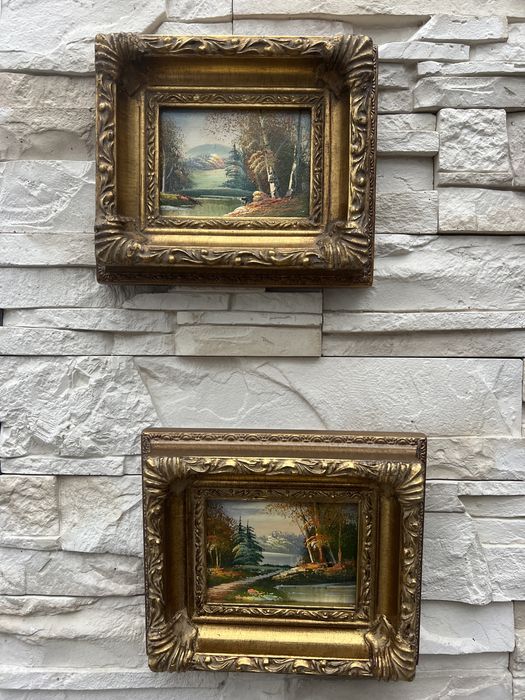 Kolekcja 5szt ręcznie malowanych obrazkow obrazek w drewnianej ramie